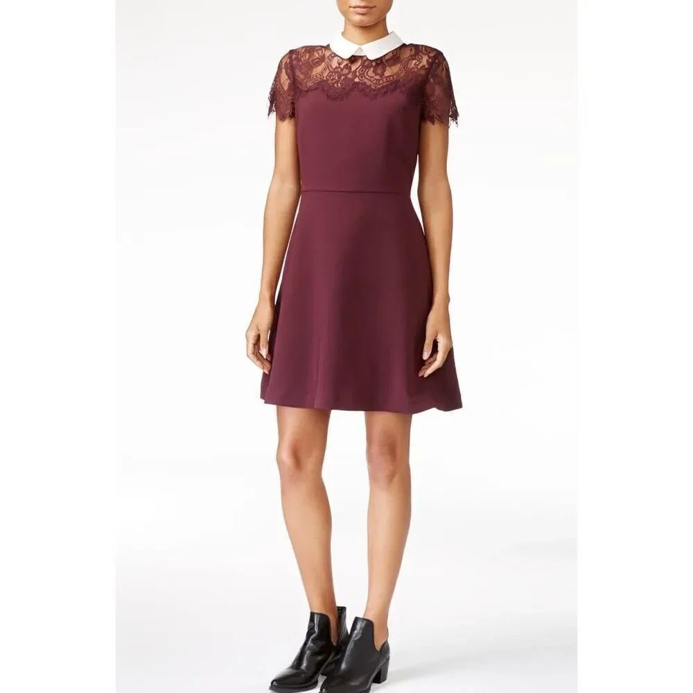 ✨Maison Jules maroon lace top with cream collar sz small dress✨